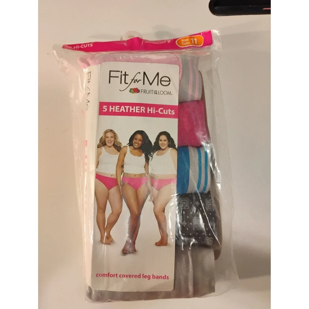 Fruit of the Loom fit for Me Heather Hi-Cuts Panties Size 11 Comfort Leg Bands